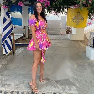 Pink, yellow and purple romper dress